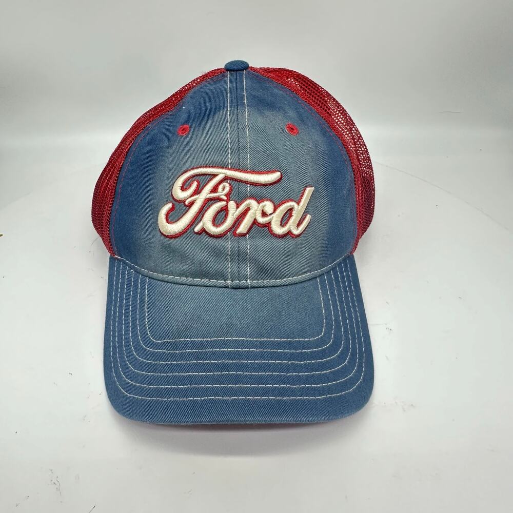 Ford Motor Company Blue and Red Mesh Snap Back Baseball Hat